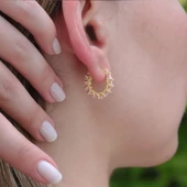 Pembe Zirkon Taşlı Gold Kaplama Halka Gümüş Küpe thumbnail 2