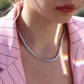 Mekik Modeli Zirkon Taşlı Su Yolu Gümüş Kolye thumbnail 1