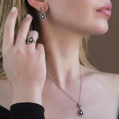 Elmas Montür Zirkon Taşlı Damla Model Rose Gold Kaplama Gümüş Set thumbnail 1