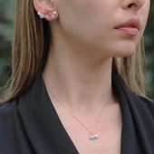 Deniz Yıldızı İnci ve Tek Taş Detaylı Rose Gold Kaplama Gümüş Set thumbnail 1