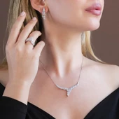 Krizet Yapraklı Zirkon Taşlı Gümüş Set - 1
