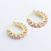 Pembe Zirkon Taşlı Gold Kaplama Halka Gümüş Küpe thumbnail 4