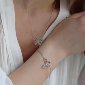 Renkli Zirkon Taşlı Kelebek Figürlü Gümüş Set thumbnail 1