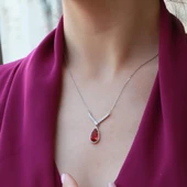 Lal Taşlı Damla Model Gümüş Takım - 3