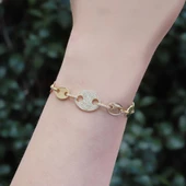 Düğme Modeli Zirkon Taşlı Gold Kaplama Gümüş Set thumbnail 3