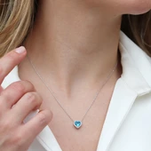 Kalp Pndr Model Aquamarine Taşlı Gümüş Set thumbnail 2