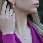 Baget Kesim Oval Montürlü Zirkon Taşlı Gold KaplamaGümüş Set thumbnail 1