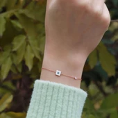 Kare Figürlü Zirkon Taşlı Mine İşli Rose Gold Kaplama Gümüş Takım thumbnail 2