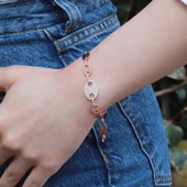 Düğme Modeli Zirkon Taşlı Rose Gold Kaplama Gümüş Set thumbnail 3