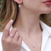 Kalp Pndr Model Pembe Zirkon Taşlı Gümüş Set thumbnail 1