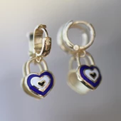 Kalp Modeli Mine İşli Gold Kaplama Gümüş Küpe thumbnail 3