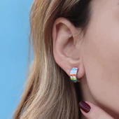 Alice Çift Taraflı Renkli Mine İşli Gümüş Halka Küpe thumbnail 3