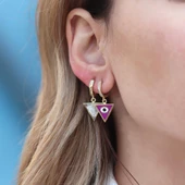 Üçgen Çift Taraflı Mineli Gümüş Küpe thumbnail 4