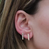 Mini Baget Taşlı Gold Kaplama Çubuk Küpe thumbnail 1