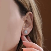 Kare Taşlı Swarovski Gümüş Tektaş Küpe - 4