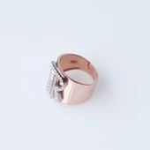 R Harfi Baget Taşlı Rose Gold Kaplama Gümüş Yüzük thumbnail 2