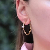 Kalp Modeli Gold Kaplama Zincir Halka Küpe thumbnail 3