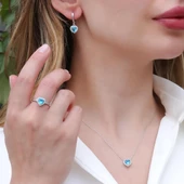 Kalp Pndr Model Aquamarine Taşlı Gümüş Set thumbnail 1