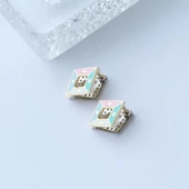 Karo Çift Taraflı Renkli Mine İşli Gümüş Küpe thumbnail 2