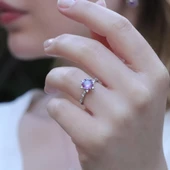 Lotus Çiçeği Ametist Taşlı Gümüş Set thumbnail 3