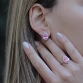 Pembe Zirkon Taşlı Damla Modeli Gümüş Takım - 2