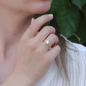 Lotus Çiçeği Gold Kaplama Gümüş Yüzük thumbnail 3