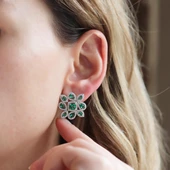 Kök Zümrüt Taşlı Damla Montür Gümüş Küpe thumbnail 1