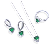 Kalp Pndr Model Yeşil Zirkon Taşlı Gümüş Set thumbnail 4