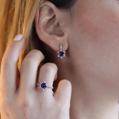 Lotus Çiçeği Ametist Taşlı Gümüş Set thumbnail 2