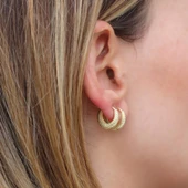 Bombeli Burgu Gold Kaplama Gümüş Halka Küpe thumbnail 2