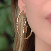 Star Halka Zirkon Taşlı Gold Kaplama Gümüş Küpe thumbnail 4