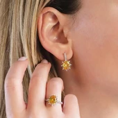 Sitrin Taşlı Elips Lotus Çiçeği Gümüş Set thumbnail 3