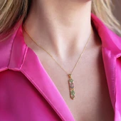 Apm Modeli Gold Kaplam Renkli Zirkon Taşlı Gümüş Set thumbnail 4