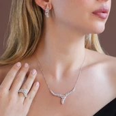 Krizet Yapraklı Zirkon Taşlı Gümüş Set - 4