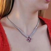 Kare Montür Ruby  Gümüş Set thumbnail 3