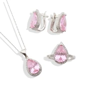 Pembe Zirkon Taşlı Damla Modeli Gümüş Takım - 4