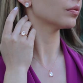 Rose Gold Kaplama Baget Taşlı Gümüş Takım thumbnail 1