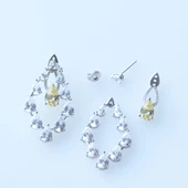 Sarı Zirkon Taşlı Damla Işıltılı Gümüş Küpe thumbnail 4