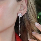 Kutup Yıldızı Zirkon Taşlı Sallantılı Gümüş Küpe thumbnail 1