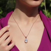 Oval Kesim Tek Taş Model Rose Gold Kaplama 925 Ayar Gümüş Sky Diamond Set thumbnail 3