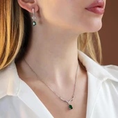 Damla Yeşil Zirkon Taşlı Gümüş Set thumbnail 1