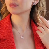 Çiçek Modeli Pembe Taş Detaylı Gümüş Set thumbnail 1