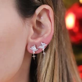 Baget Taşlı Yıldız İnci Detaylı Gümüş Küpe thumbnail 4