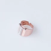 T Harfi Baget Taşlı Rose Gold Kaplama Gümüş Yüzük thumbnail 3
