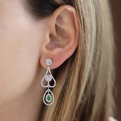 Kök Zümrüt Taşlı Damla Tasarım Gümüş Küpe thumbnail 3