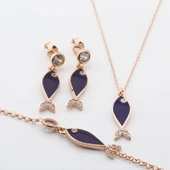 Mine İşli Lacivert Balık Model Zirkon Taşlı Rose Gold Kaplama Gümüş Set thumbnail 5
