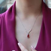 Lal Taşlı Damla Model Gümüş Takım - 2