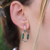 Yeşil Zirkon Taşlı Kilit Gümüş Küpe thumbnail 1