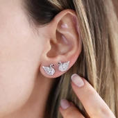 Kuğu Taşlı Işıltı Gümüş Küpe thumbnail 3