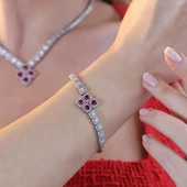 Kare Montür Ruby  Gümüş Set thumbnail 5